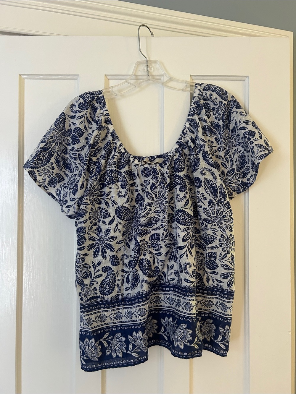LOFT Floral Scoop Neck Cotton Blouse